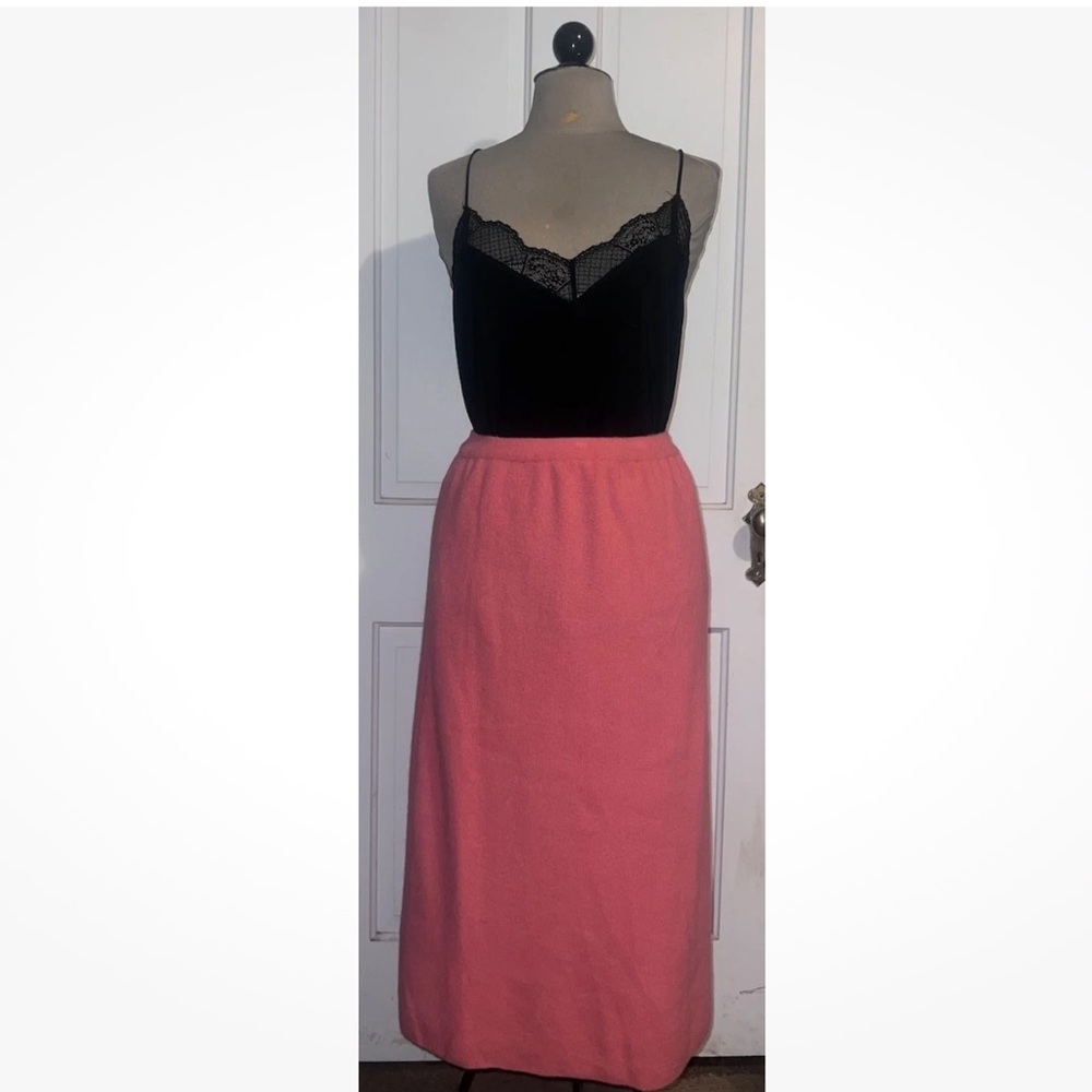 Vintage 60s Mod Angora Wool Coral Pink L Midi Sweater Skirt Sebastian Italy M L